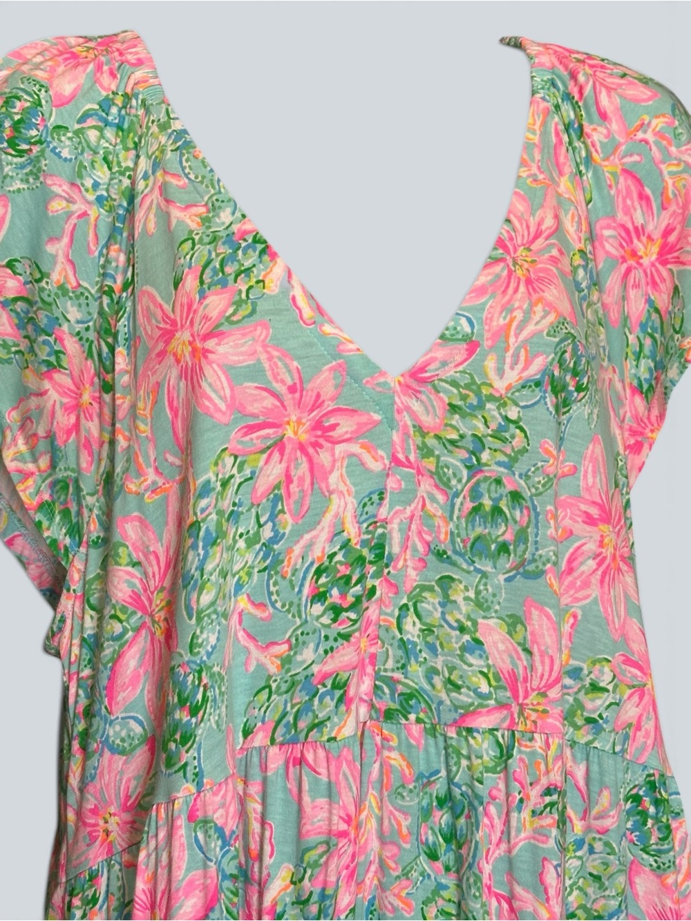 Lilly Pulitzer Women's KAWAI Flutter Sleeve Dress Surf Blue So Shellegant XL - Picture 3 of 9